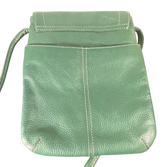 Tignanello Women's Leather Crossbody Bag Green Compact Shoulder Purse slim - Picture 2 of 10